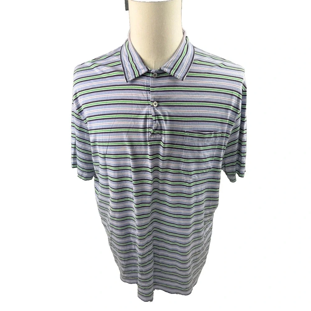 Polo Ralph Lauren Mens Pima Cotton Striped Short Sleeve Pocket Polo Shirt XL